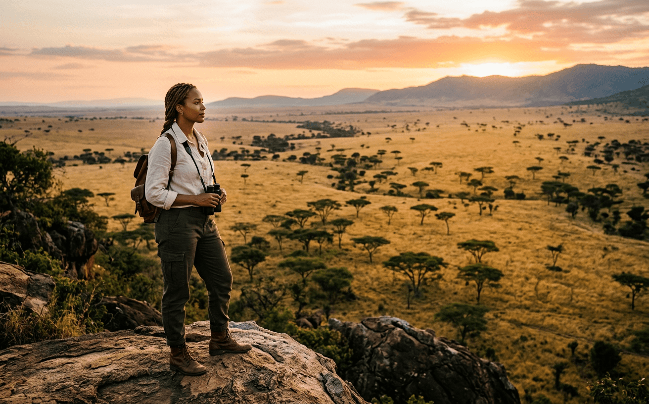 Traveler overlooking the golden savanna
